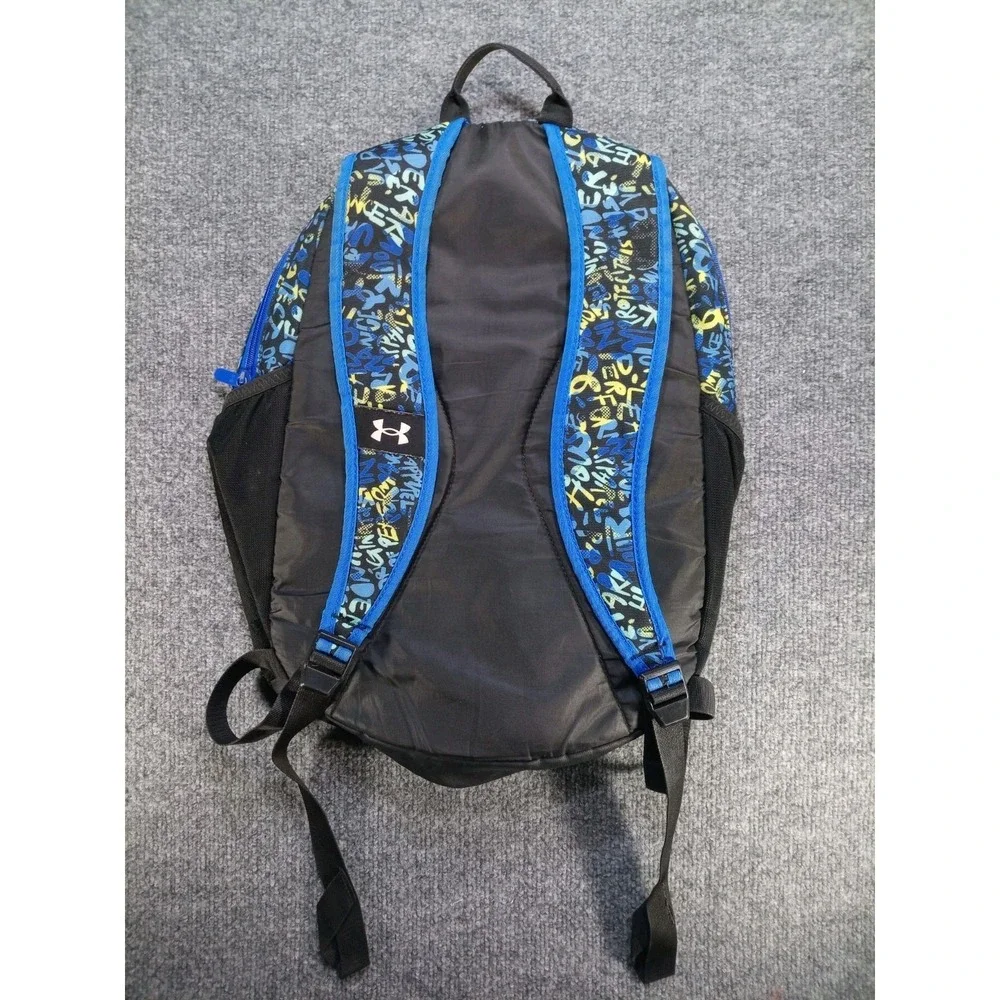 Under Armour Hustle Sport Backpack UA Storm Graffiti Blue Yellow Black School Ba